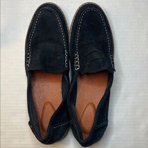 Hush Puppies Bounce Women Sz 9 Wide Black Leather Suede Slip-Ons Loafers Moc Toe